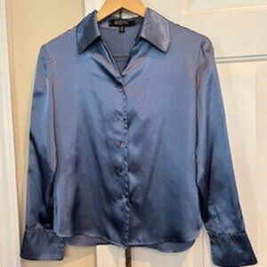 Women's Shirt Kasper Long Sleeve 6P Button Down Grayish Blue 100% Polyester